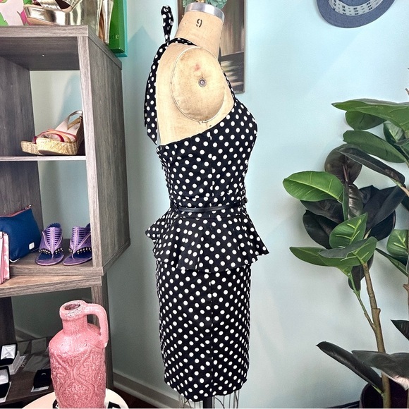 Grass Collection Retro Polka Dot Peplum Wiggle Dress - Picture 5 of 5